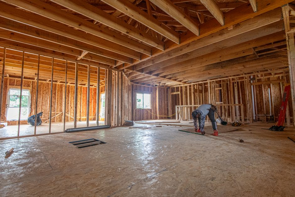 Home construction framing during a turnkey renovation